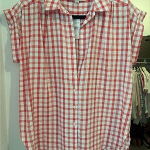 LOFT Red and White Gingham Button Down Shirt
